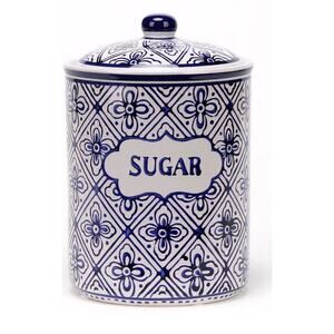 Classic Style White & Blue Floral Sugar Container with Lid Pre-Loved